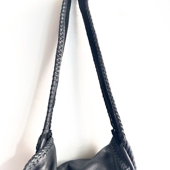 Vintage Black Leather Whipstitch Detail Slouchy Hobo Bag - Picture 3 of 12